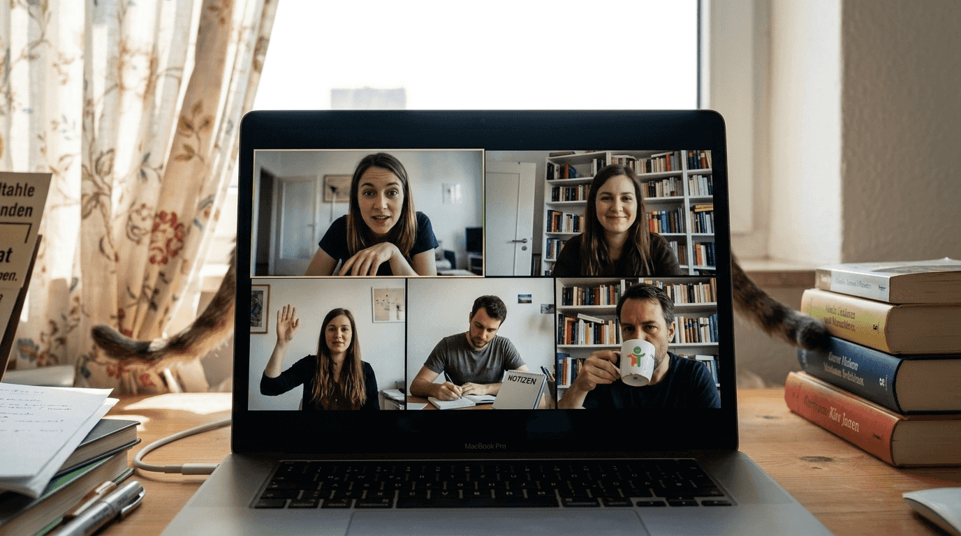 Ein Team arbeitet remote und trifft sich virtuell – jeder von zu Hause aus.