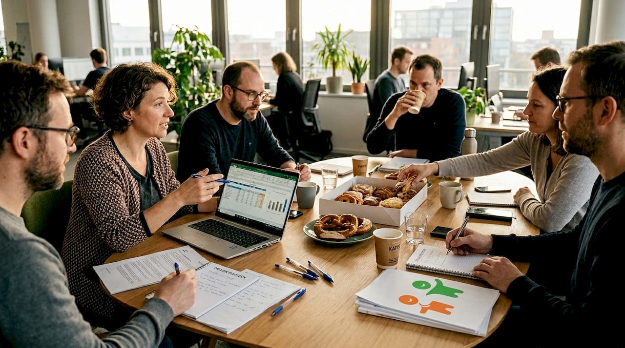 Kreative Ideensammlung im Team beim gemeinsamen Teamevent im Büro