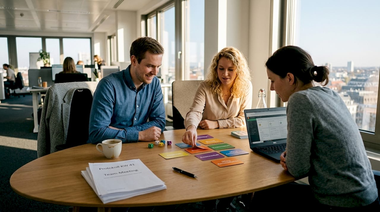 Das Team veranstaltet eine gemeinsame Spielrunde im Büro.