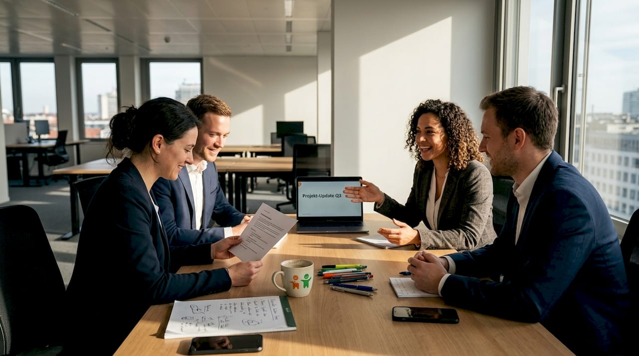 Teamsitzung mit lebhafter gemeinsamer Diskussion