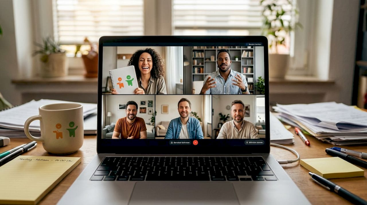 Szene im Homeoffice: Ein Team trifft sich virtuell zur Videokonferenz.