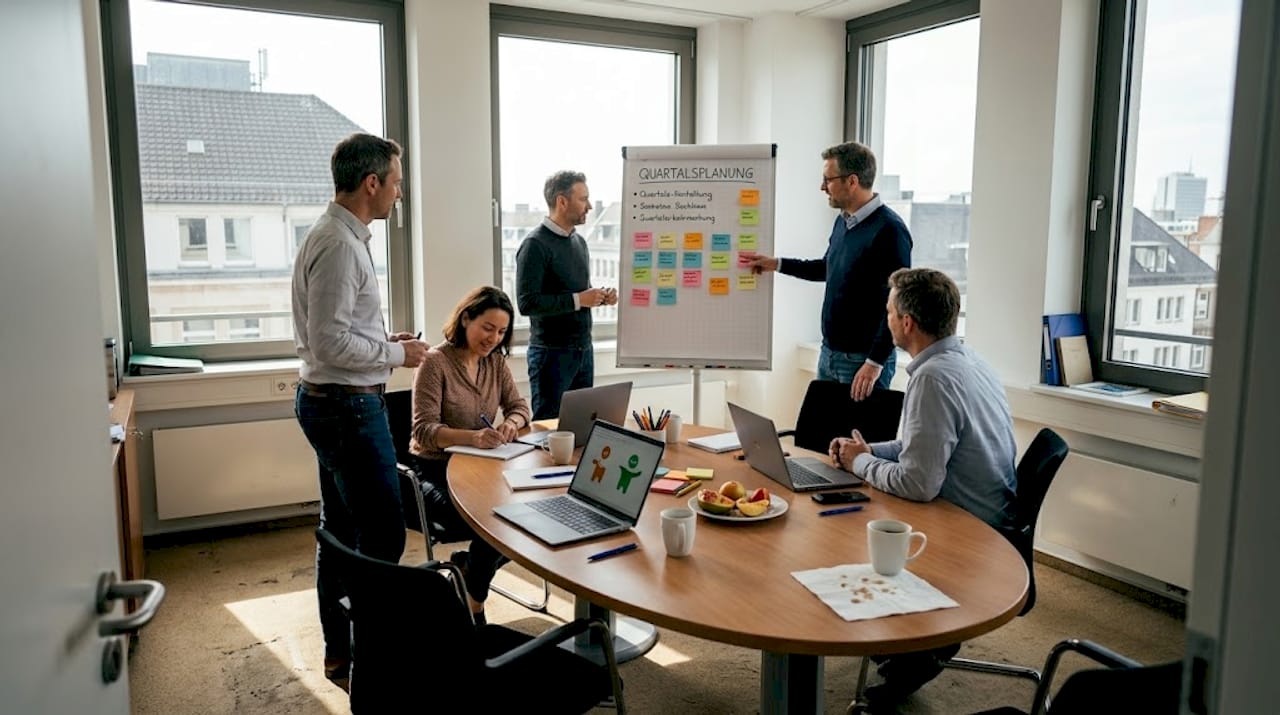 Ein Team sammelt gemeinsam im Büro neue Ideen während eines Meetings.