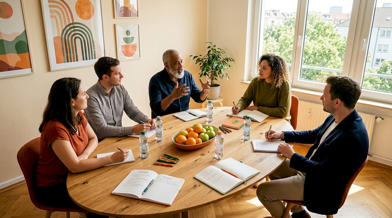 Besprechung im lichtdurchfluteten Büro