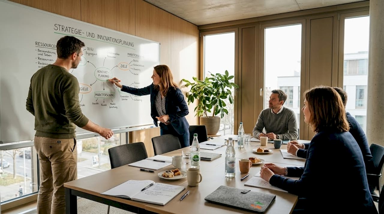 Im Meeting tauscht sich das Team über das Thema Identität aus.