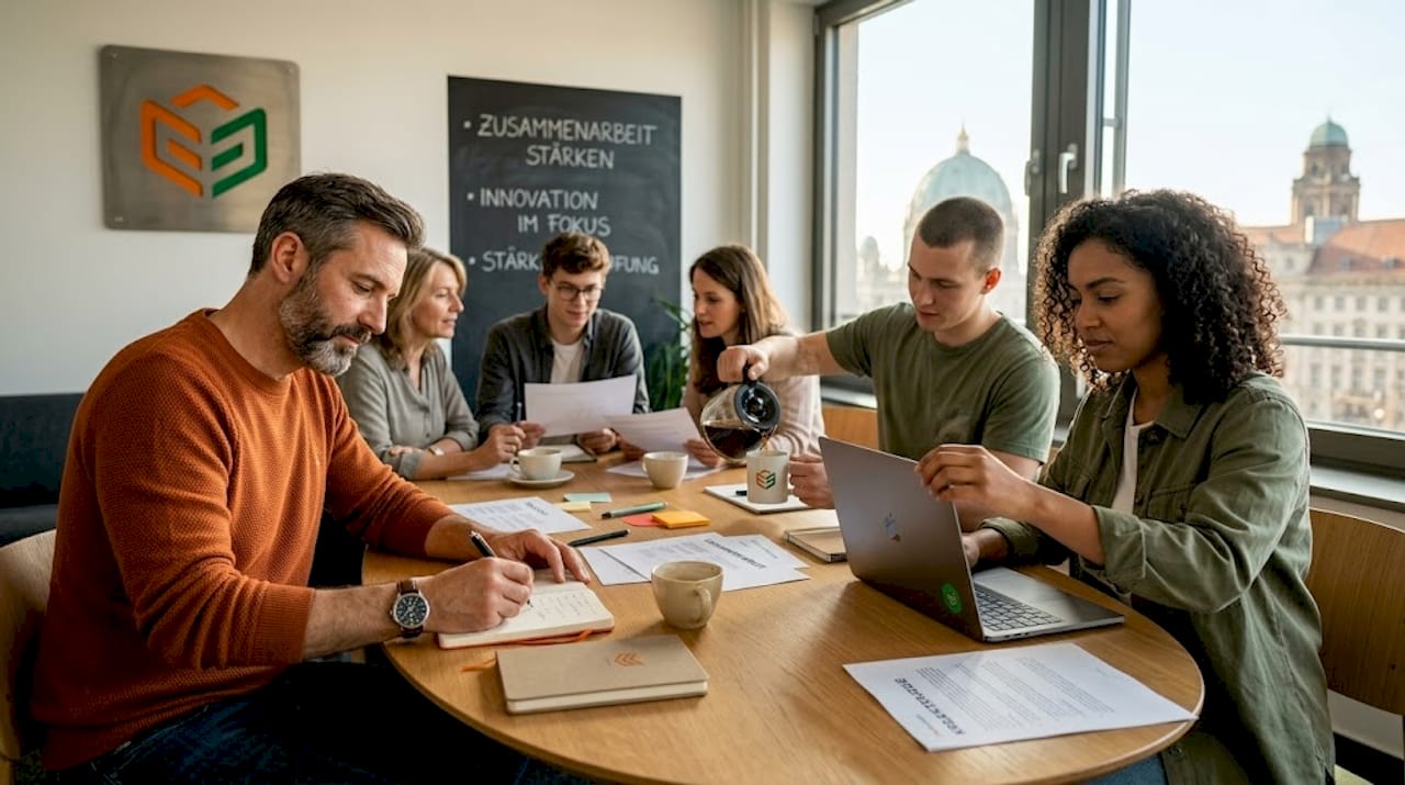 Im Teammeeting tauschen sich die Kollegen über die Dynamik innerhalb der Gruppe aus.