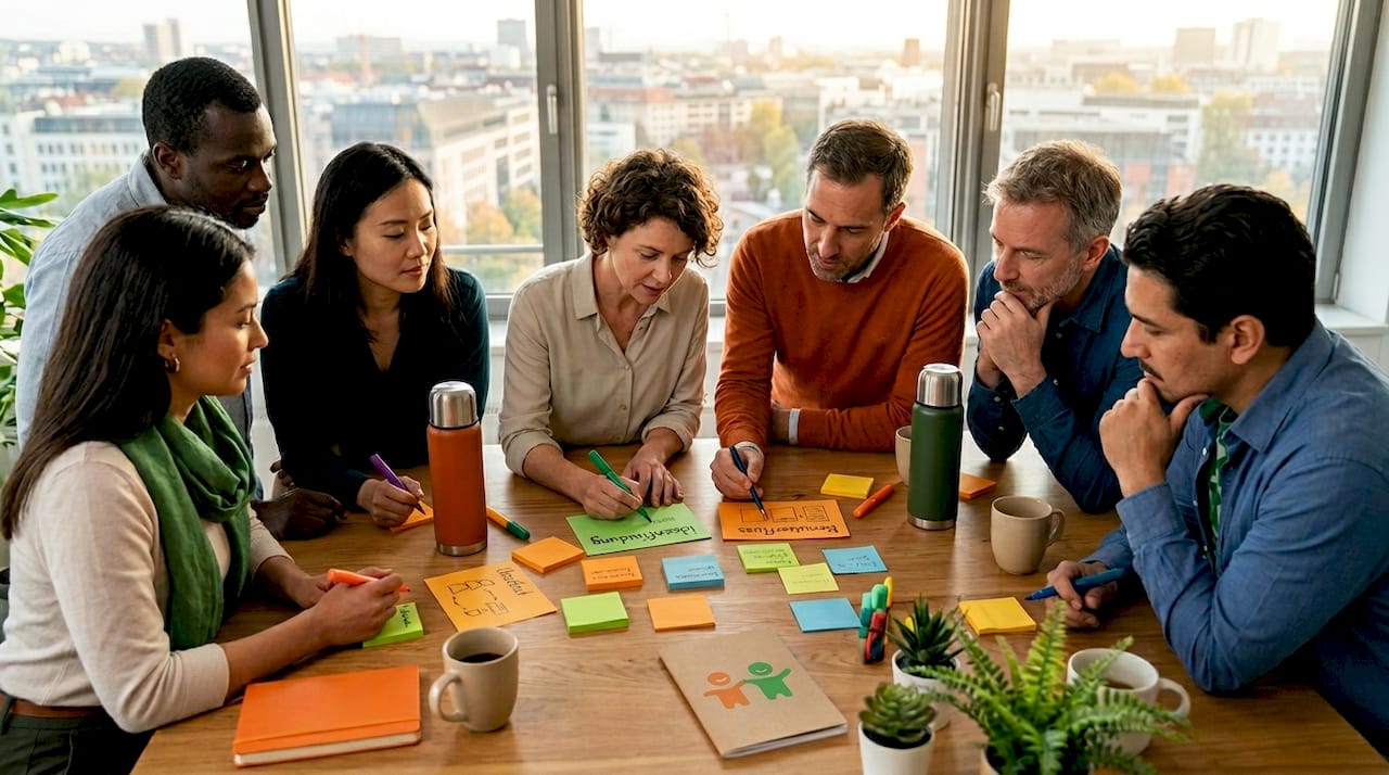 Kreatives Teamwork beim gemeinsamen Workshop