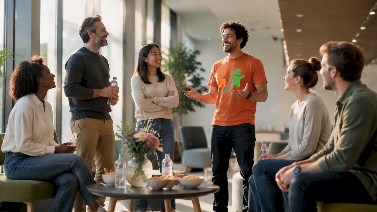 Das Team genießt eine lockere Teambuilding-Runde im Büro.